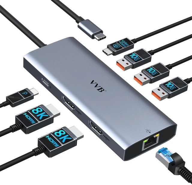 Main image of USB C Docking Station Dual Monitor HDMI Laptop Docking Station 3 Monitors Docking Station with 3*8K USB C+2 HDMI,10G USB A/C ports,100W PD,Ethernet,USB C Hub Multiport Adapter for Windows Laptop