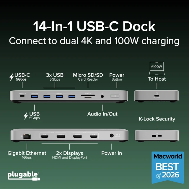 Alt view image 2 of 7 - USB C Docking Station, Dual Monitor 4K 60Hz 2X HDMI or DisplayPort