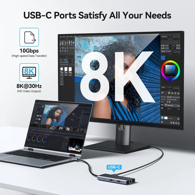 Alt view image 5 of 7 - USB C Docking Station Dual Monitor HDMI Laptop Docking Station 3 Monitors Docking Station with 3*8K USB C+2 HDMI,10G USB A/C ports,100W PD,Ethernet,USB C Hub Multiport Adapter for Windows Laptop