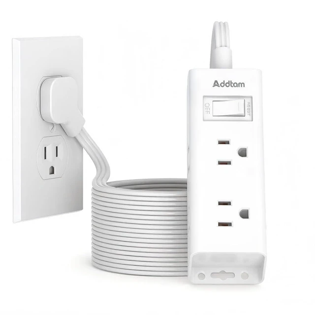 Main image of Flat Plug Power Strip with 6 Outlet Extender, 25 FT Extension Cord Flat Wall Plug with Multiple Outlets, No Surge Protector for Cruise Ship, Travel, Dorm, Home Office, Cruise Essentials, White
