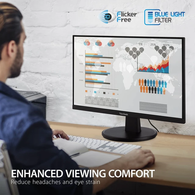 Alt view image 4 of 7 - VS2247-MH 22 Inch 1080p Monitor, 100Hz Refresh Rate for Smooth Home and Office Viewing, Eye Care Technology, Thin Bezels, HDMI, and VGA Inputs