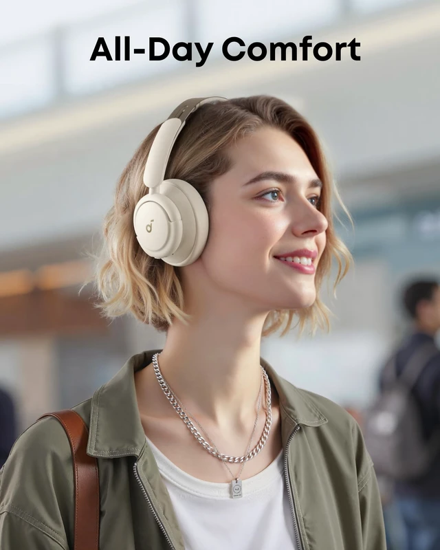 Alt view image 5 of 7 - by Anker Q30 Hybrid Active Noise Cancelling Headphones, White Over-Ear, Bluetooth, Multiple Modes, Hi-Res, Custom EQ via App, 50H ANC Playtime, Comfortable Fit, Multipoint Connection