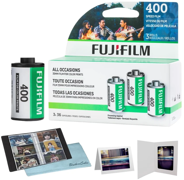 Main image of 400 Color Negative Film (35mm Roll Film, 36 Exposures, 3-Pack) + BluebirdSales Photo Album, Photo Frames (10 Frames) + Microfiber Cleaning Cloth