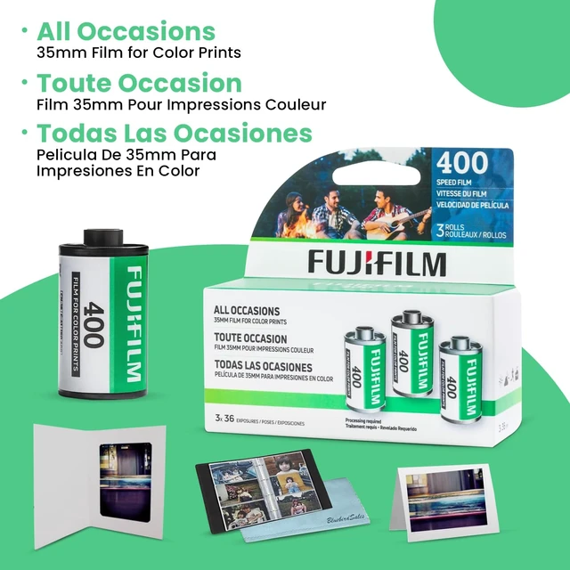 Alt view image 2 of 7 - 400 Color Negative Film (35mm Roll Film, 36 Exposures, 3-Pack) + BluebirdSales Photo Album, Photo Frames (10 Frames) + Microfiber Cleaning Cloth