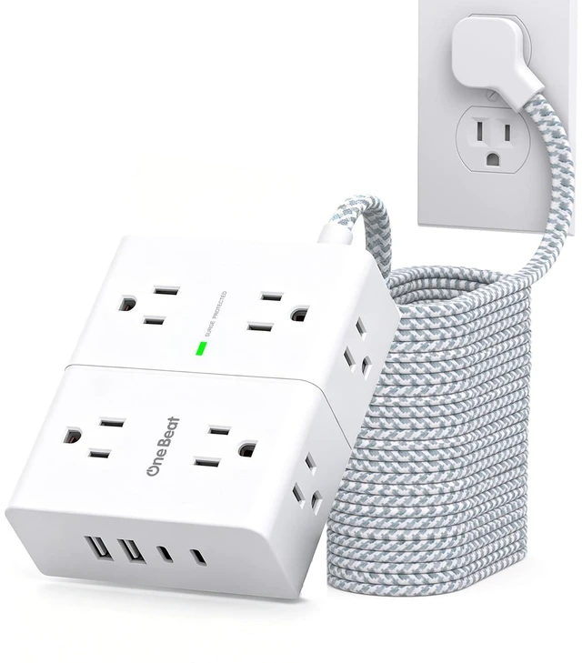 Main image of Extension Cord 25 Ft, Surge Protector Power Strip 25 Ft Long Cord 8 Outlets 4 USB Ports(2 USB C) Flat Plug Power Strip, 25Ft Long Power Strip, Home Office College Dorm Room Essentials, White