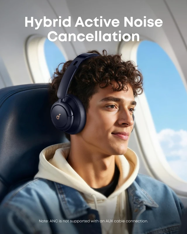 Alt view image 3 of 7 - by Anker Q30 Hybrid Active Noise Cancelling Headphones, Blue Over-Ear, Bluetooth, Multiple Modes, Hi-Res, Custom EQ via App, 50H ANC Playtime, Comfortable Fit, Multipoint Connection