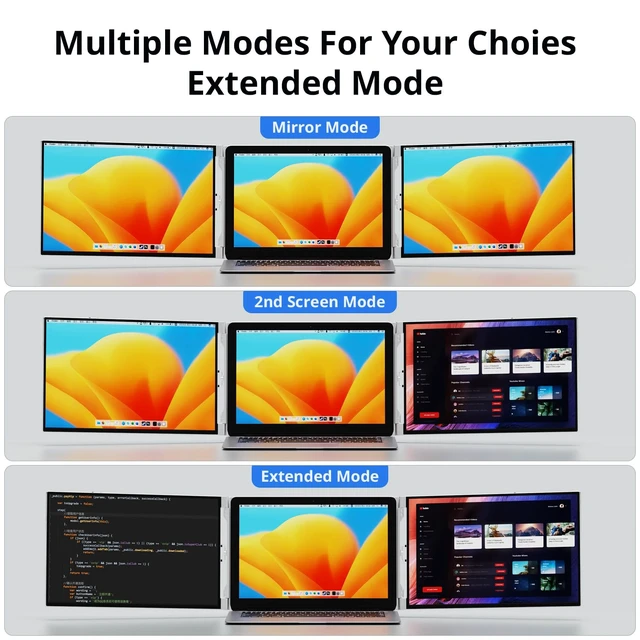Alt view image 6 of 7 - Laptop Screen Extender, 14" FHD 1200P Portable Triple Monitor for 13"-17" Laptops, Aluminum Alloy Stand, Compatible with MacOS/Windows/Chrome