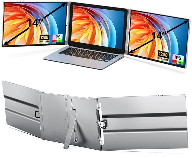 Main image of Laptop Screen Extender, 14" FHD 1200P Portable Triple Monitor for 13"-17" Laptops, Aluminum Alloy Stand, Compatible with MacOS/Windows/Chrome
