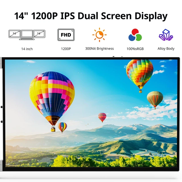 Alt view image 2 of 7 - Laptop Screen Extender, 14" FHD 1200P Portable Triple Monitor for 13"-17" Laptops, Aluminum Alloy Stand, Compatible with MacOS/Windows/Chrome