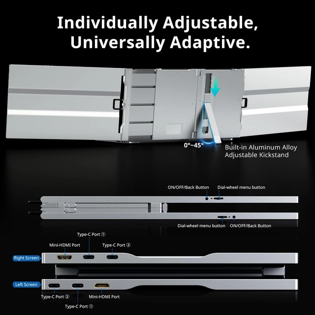 Alt view image 7 of 7 - Laptop Screen Extender, 14" FHD 1200P Portable Triple Monitor for 13"-17" Laptops, Aluminum Alloy Stand, Compatible with MacOS/Windows/Chrome