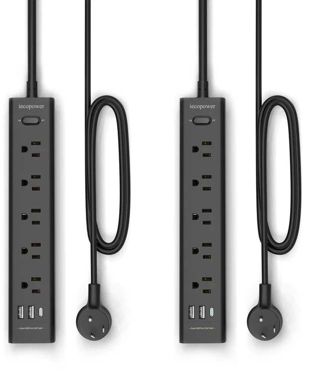 Main image of Surge Protector Power Strip 15 ft Cord-5 Outlets 3 USB Ports 1 USB C Port,Power Strip Long Cord(1250W/10A),700J,Power Strips with Surge Protection,(2 Pack)