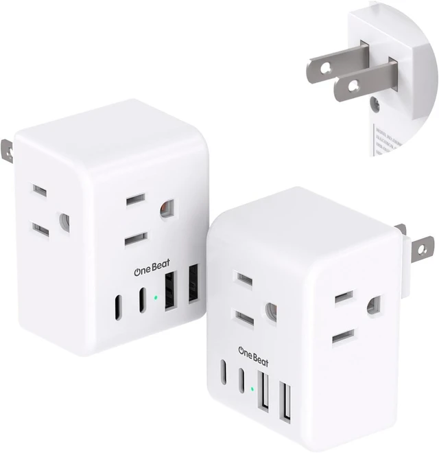 Main image of 2 Pack US to Japan Plug Adapter, 2 Prong to 3 Prong Outlet Adapter 3 Outlets 4 USB Ports(2 USB C), Type A Travel Plug Adapter Power Converter for USA to Japanese Philippines Canada Mexico Peru