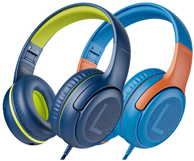Main image of AT2 2PCS Kids Headphones for School Travel, 85/94dB Safe Volume 3.5mm Jack, HD Mic, Portable Wired Headphone with Shareport, Stereo Sound On-Ear Headphones for Toddler Kids Girls Boys