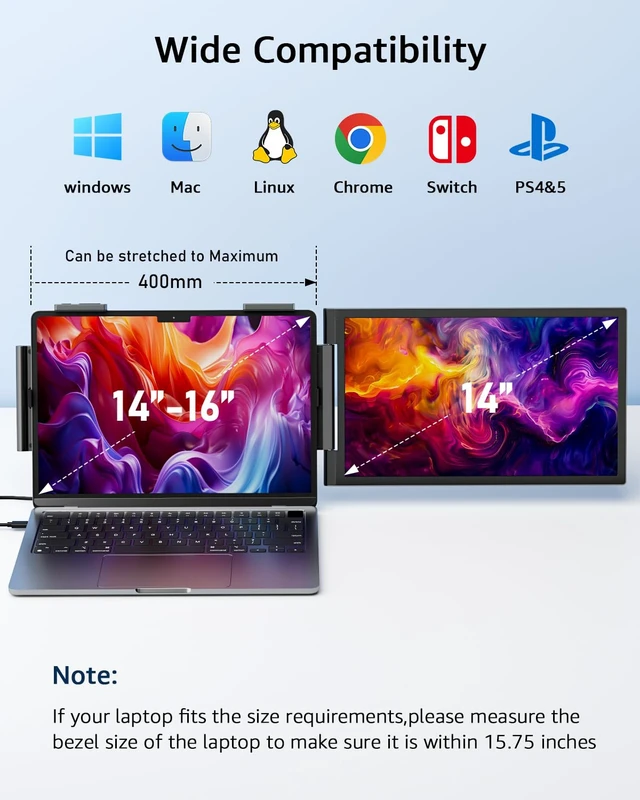 Alt view image 2 of 7 - Laptop Screen Extender, 14" FHD 1920×1080 Travel Monitor with USB Type C Port and Built-in Speakers Compatible with MacBook