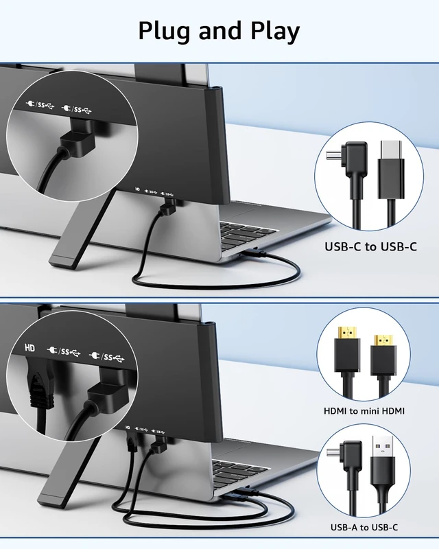 Alt view image 4 of 7 - Laptop Screen Extender, 14" FHD 1920×1080 Travel Monitor with USB Type C Port and Built-in Speakers Compatible with MacBook