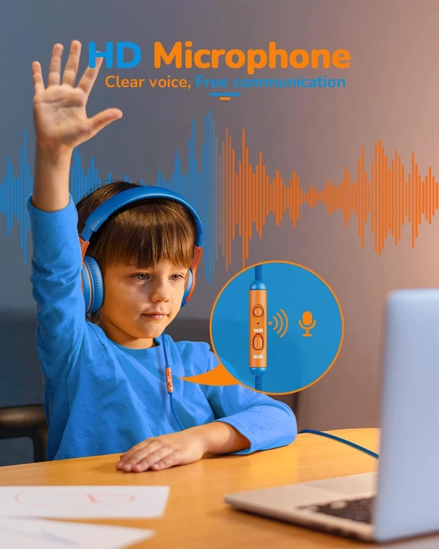 Alt view image 4 of 5 - AT2 2PCS Kids Headphones for School Travel, 85/94dB Safe Volume 3.5mm Jack, HD Mic, Portable Wired Headphone with Shareport, Stereo Sound On-Ear Headphones for Toddler Kids Girls Boys