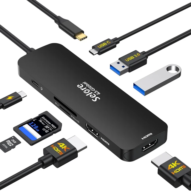 Main image of USB C Docking Station Dual HDMI Monitor, USB C to Dual HDMI Adapter with 2HDMI Ports, PD Charging, SD/TF, USB A&C 3.0 Ports, Laptop Docking Station for Dell XPS/HP/Lenovo/Surface/Yoga etc(Black)
