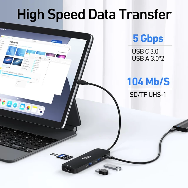 Alt view image 6 of 6 - USB C Docking Station Dual HDMI Monitor, USB C to Dual HDMI Adapter with 2HDMI Ports, PD Charging, SD/TF, USB A&C 3.0 Ports, Laptop Docking Station for Dell XPS/HP/Lenovo/Surface/Yoga etc(Black)