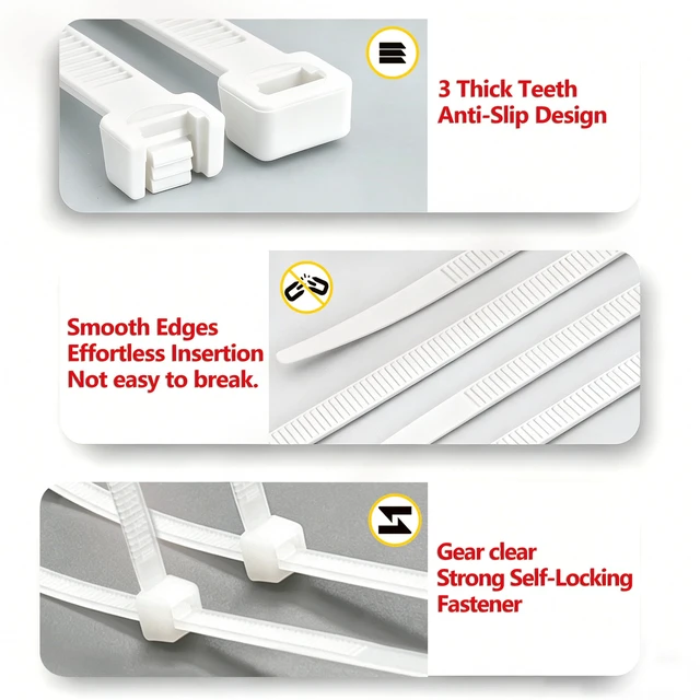 Alt view image 4 of 7 - White Zip Ties Assorted Sizes(4+6+8+12+14+18), 5000 Pack, Clear Zip Ties, White Cable Ties, Wire Ties, Zipties Clear