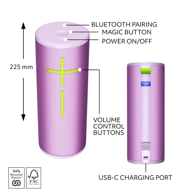 Alt view image 6 of 7 - MEGABOOM 4 Waterproof Bluetooth Speaker - Lilac Immersive 360-degree sound, balanced bass, floating design, 20-hour battery, 147ft (45m) range