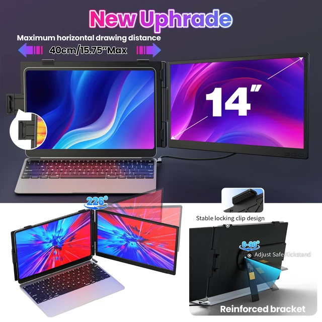 Alt view image 4 of 7 - Laptop Screen Extender 0.27" Ultra-Thin, 14" Dual Portable Monitor FHD 1080P IPS, USB-C/HDMI Plug & Play Travel Screen for 13-17" Laptops, Compatible with Wins/Mac/Chrome/Switch/Android