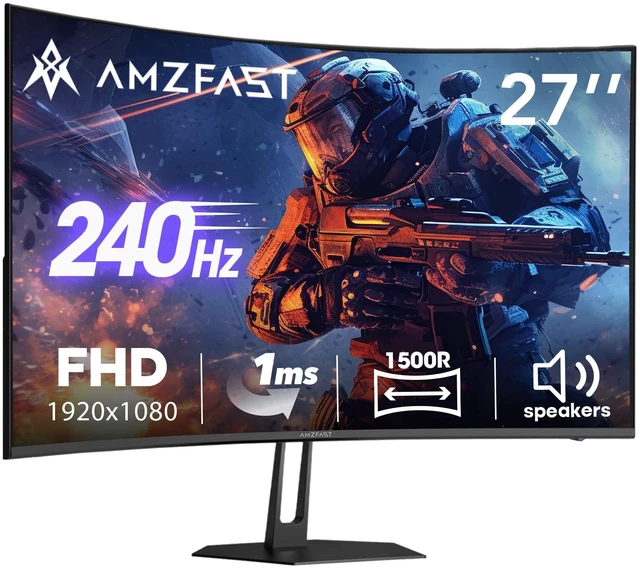 Main image of 27 inch 240Hz Curved Monitor, FHD 1080p Gaming Monitor, Built-in Speakers, FreeSync, MPRT 1ms, 130% sRGB, 4000:1, 1500R, VESA Mount, HDMI 2.0&DP 1.4, Exchange, AMZG27C1 Pro