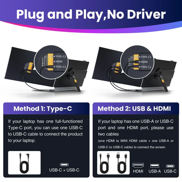 Alt view image 3 of 7 - Laptop Screen Extender 0.27" Ultra-Thin, 14" Dual Portable Monitor FHD 1080P IPS, USB-C/HDMI Plug & Play Travel Screen for 13-17" Laptops, Compatible with Wins/Mac/Chrome/Switch/Android