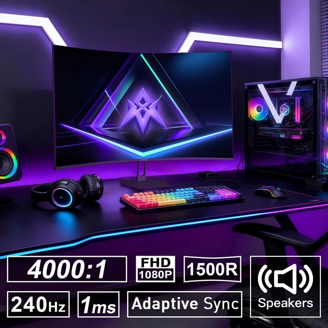 Alt view image 2 of 7 - 27 inch 240Hz Curved Monitor, FHD 1080p Gaming Monitor, Built-in Speakers, FreeSync, MPRT 1ms, 130% sRGB, 4000:1, 1500R, VESA Mount, HDMI 2.0&DP 1.4, Exchange, AMZG27C1 Pro