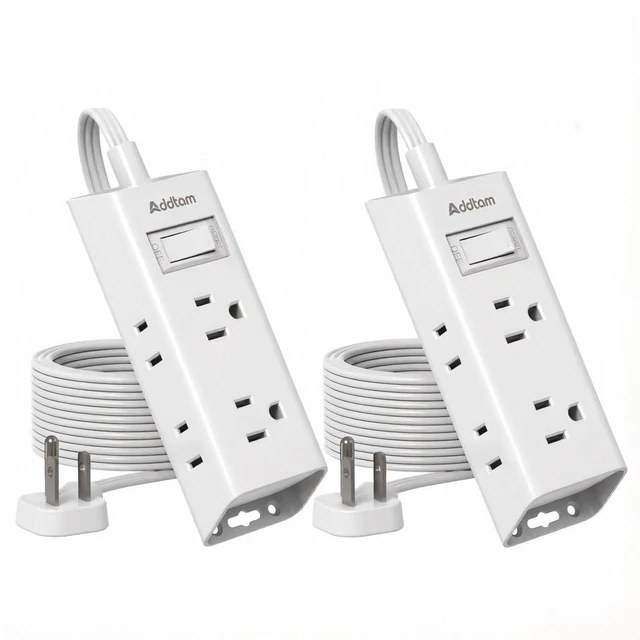 Main image of Flat Plug Extension Cord, Power Strip with 6 Outlet Extender, 2 Pack 5ft Flat Wall Plug for Home Office and Dorm, No Surge Protector for Travel Cruise Ship Essentials, Easy Mountable, ETL Listed
