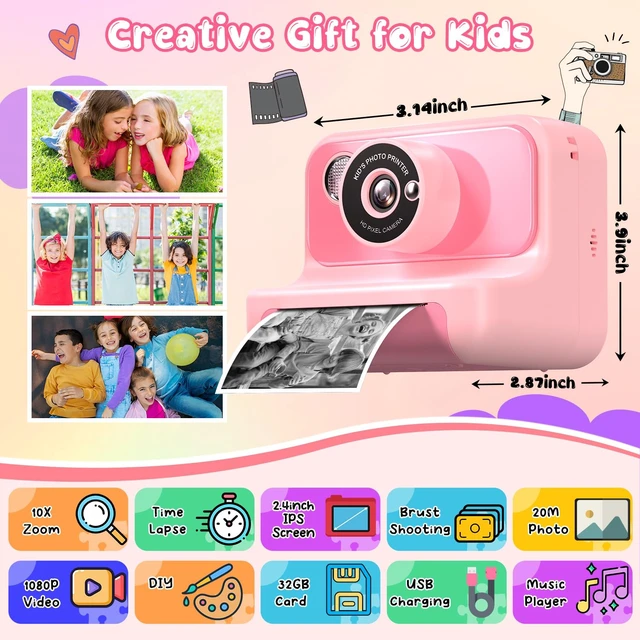 Alt view image 2 of 7 - Kids Camera Instant Print, Kids Camera 1080P HD Video Digital Camera Christmas Birthday Gifts for Girls and Boys, Toddler Toy for 3-12 Years Old