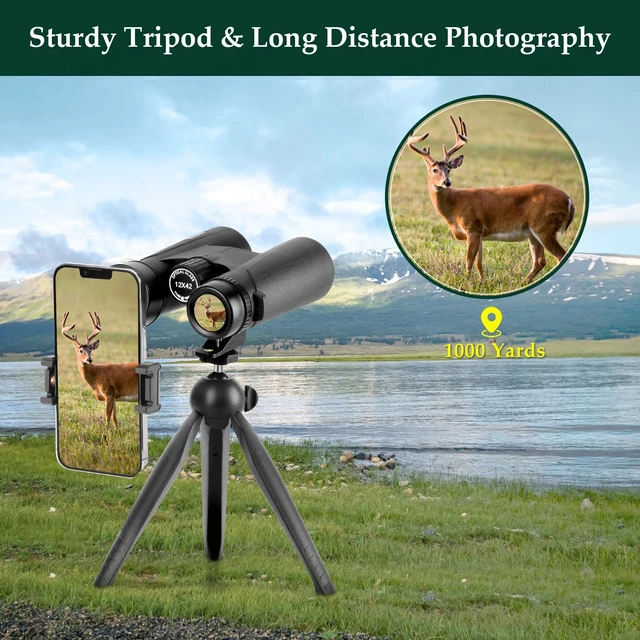 Alt view image 4 of 7 - 12x42 High Powered Binoculars for Adults, Phone Adapter and Tripod BAK4 Prism, FMC Optics, Waterproof, 367ft Wide View, 18.5mm Eyepieces for Bird Watching Cruise Travel Wildlife Viewing Sports