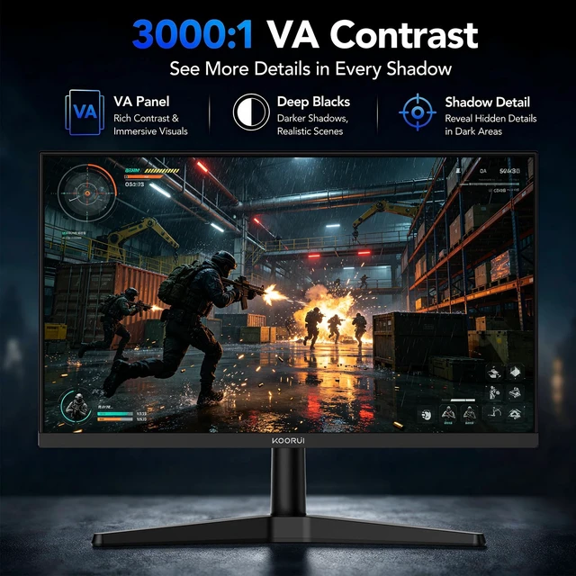 Alt view image 3 of 7 - 24 Inch Gaming Monitor, 180Hz 1080P VA Display with 3000:1 Contrast FHD Eye Care, HDMI & VGA, VESA 100x100mm Mountable for Dorm Room, Dual-Screen Setup, PC and Console Gaming