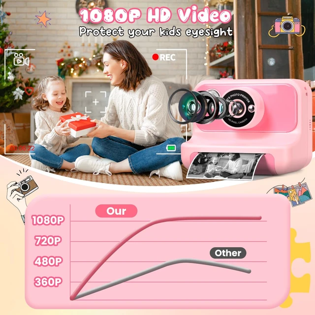 Alt view image 3 of 7 - Kids Camera Instant Print, Kids Camera 1080P HD Video Digital Camera Christmas Birthday Gifts for Girls and Boys, Toddler Toy for 3-12 Years Old