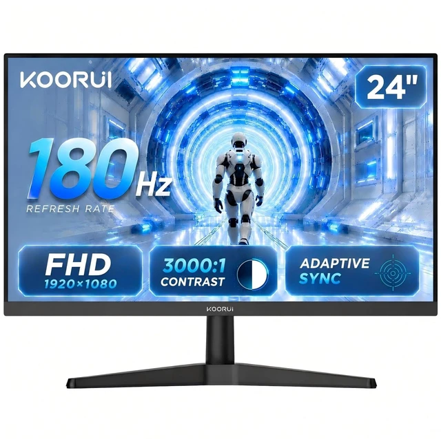 Main image of 24 Inch Gaming Monitor, 180Hz 1080P VA Display with 3000:1 Contrast FHD Eye Care, HDMI & VGA, VESA 100x100mm Mountable for Dorm Room, Dual-Screen Setup, PC and Console Gaming