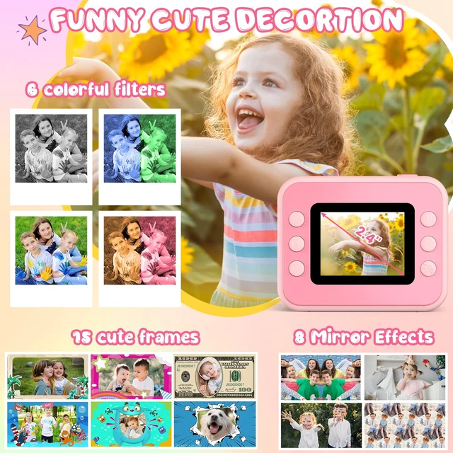 Alt view image 6 of 7 - Kids Camera Instant Print, Kids Camera 1080P HD Video Digital Camera Christmas Birthday Gifts for Girls and Boys, Toddler Toy for 3-12 Years Old