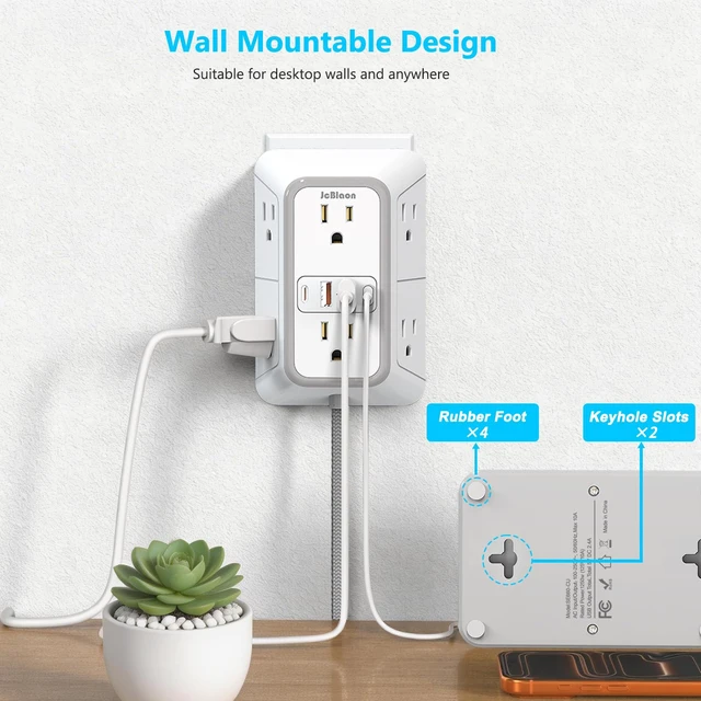 Alt view image 7 of 7 - Power Strip Extension Cord - 6 Outlets and 4 USB (2 USB C), 5FT Braided Cord with Ultra Thin Flat Plug, 3 Side Outlet Extender with Overload Protection, Travel, Cruise Ship, Dorm Room Essentials-ETL