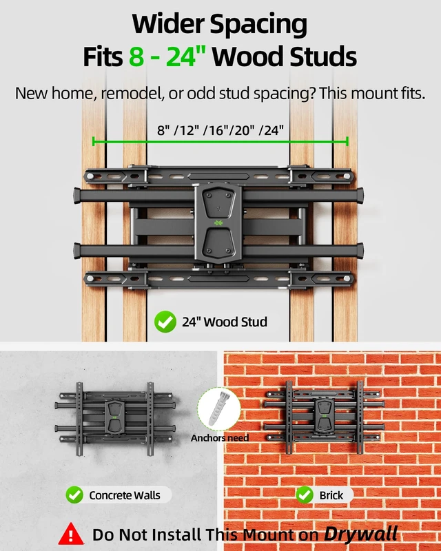 Alt view image 5 of 7 - UL Listed TV Wall Mount for 42"-84" TVs up to 110lbs and 8"-24" Wood Studs, TV Mount with Tilt, Swivel & Extension, Wall Mounts Bracket with Dual Articulating Arms, Max VESA 600x400mm