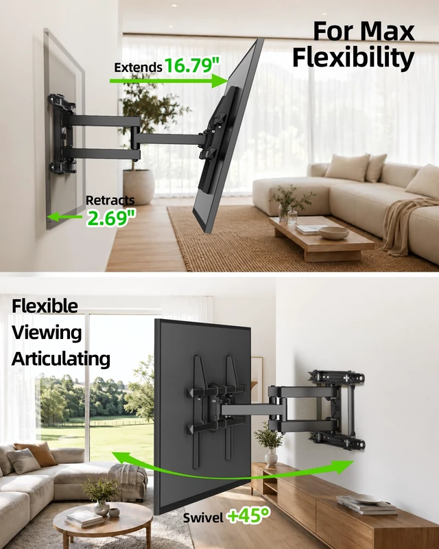 Alt view image 7 of 7 - UL Listed TV Wall Mount for 42"-84" TVs up to 110lbs and 8"-24" Wood Studs, TV Mount with Tilt, Swivel & Extension, Wall Mounts Bracket with Dual Articulating Arms, Max VESA 600x400mm