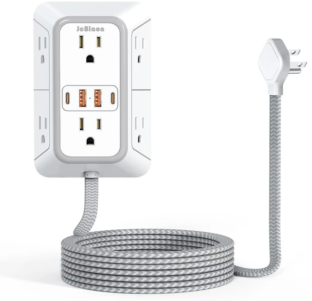 Main image of Power Strip Extension Cord - 6 Outlets and 4 USB (2 USB C), 5FT Braided Cord with Ultra Thin Flat Plug, 3 Side Outlet Extender with Overload Protection, Travel, Cruise Ship, Dorm Room Essentials-ETL