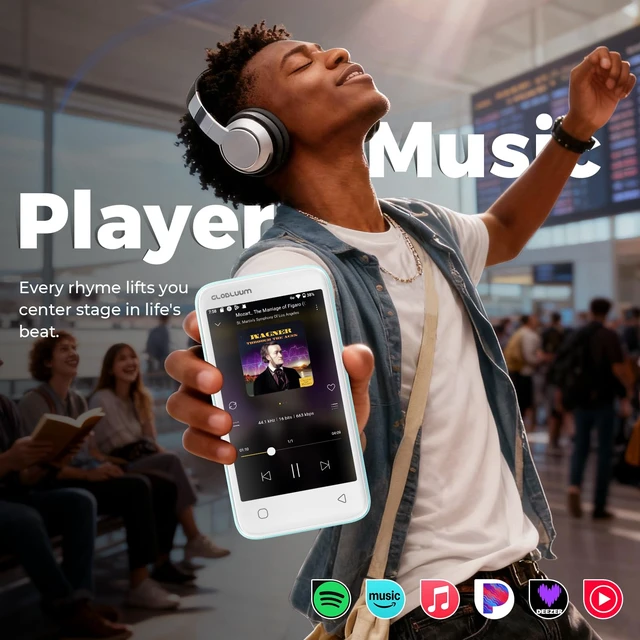Alt view image 3 of 7 - 96GB MP3 Player with Bluetooth 5.0 and WiFi, Music Player with Spotify, Audible, Pandora, Libby, Spotify Kids, 4" Touchscreen Android MP4 Player with HiFi Sound (Mint Green)