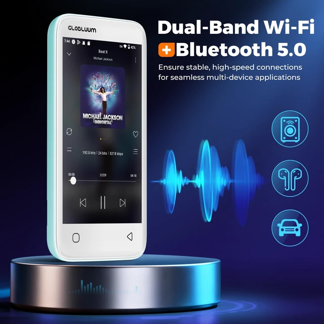 Alt view image 7 of 7 - 96GB MP3 Player with Bluetooth 5.0 and WiFi, Music Player with Spotify, Audible, Pandora, Libby, Spotify Kids, 4" Touchscreen Android MP4 Player with HiFi Sound (Mint Green)