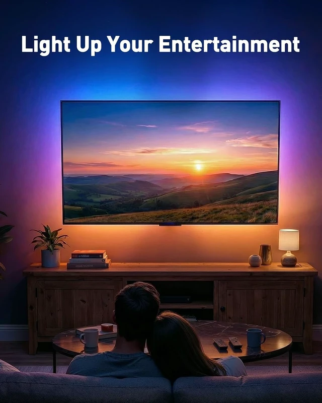Alt view image 2 of 7 - Full Motion TV Wall Mount with LED Lights for 28-65 Inch TVs, Pre-Assembled TV Mount Up to 88 lbs, Max VESA 400x400mm, Swivel, Extension, Tilt, Music Sync Backlights, Fits 12/16" Wood Studs