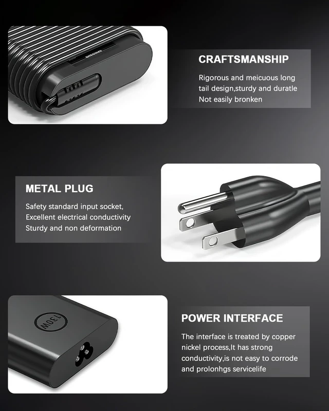 Alt view image 4 of 7 - 130W USB C Laptop Charger Compatible with Dell Precision 5570 5560 5550 5530 5760 5750 3560 Latitude 7410 7310 7210 9410 9510 5420 5520 5510 XPS 15 17 2in1 9575 9500 9700 Power Cord