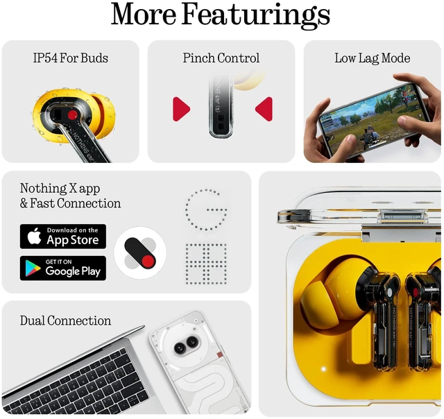 Alt view image 2 of 7 - Ear (a) Wireless Earbuds, 45dB Hybrid Noise Cancelling Earbuds, Hi-Res Audio, Advanced Equaliser, Dual Connect, 6 Mics, 42.5H Playtime Ear Buds Wireless Bluetooth, Yellow