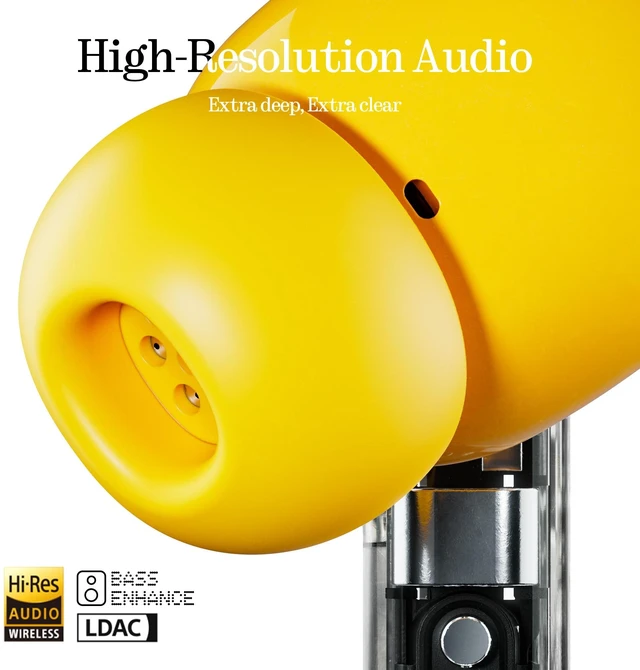 Alt view image 3 of 7 - Ear (a) Wireless Earbuds, 45dB Hybrid Noise Cancelling Earbuds, Hi-Res Audio, Advanced Equaliser, Dual Connect, 6 Mics, 42.5H Playtime Ear Buds Wireless Bluetooth, Yellow