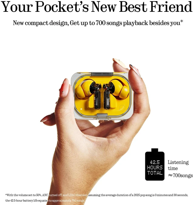 Alt view image 6 of 7 - Ear (a) Wireless Earbuds, 45dB Hybrid Noise Cancelling Earbuds, Hi-Res Audio, Advanced Equaliser, Dual Connect, 6 Mics, 42.5H Playtime Ear Buds Wireless Bluetooth, Yellow