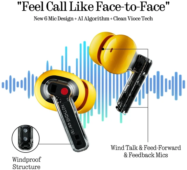 Alt view image 5 of 7 - Ear (a) Wireless Earbuds, 45dB Hybrid Noise Cancelling Earbuds, Hi-Res Audio, Advanced Equaliser, Dual Connect, 6 Mics, 42.5H Playtime Ear Buds Wireless Bluetooth, Yellow