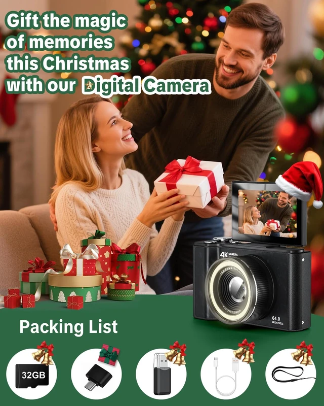 Alt view image 7 of 7 - 4K Digital Camera for Photography,180°Flip Screen Kids Digital Camera 64MP Vlogging Camera for YouTube with SD Card,16X Zoom Autofocus,Point and Shoot digital cameras for Teens Beginner,Black
