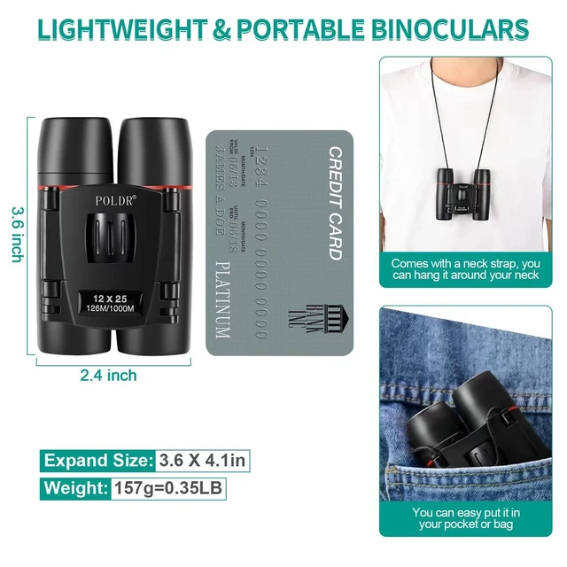 Alt view image 5 of 7 - 12X25 Small Binoculars with Clear Vision, Pocket Compact Lightweight, Portable, Design for Adults Theater Concert Opera Travel Bird Watching Hiking Cruise