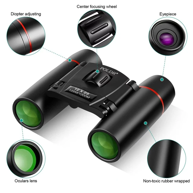 Alt view image 3 of 7 - 12X25 Small Binoculars with Clear Vision, Pocket Compact Lightweight, Portable, Design for Adults Theater Concert Opera Travel Bird Watching Hiking Cruise